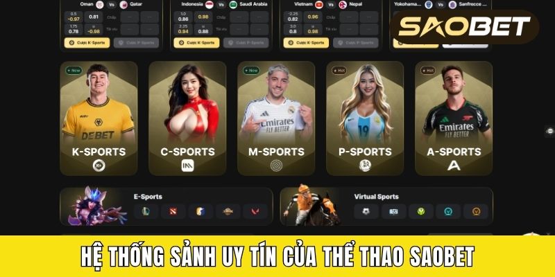 Hệ thống sảnh uy tín của thể thao Saobet