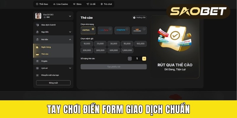 Tay chơi điền form giao dịch chuẩn